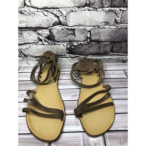 Sundance Taupe Leather Open Strap Back Zip Flats Sandals Women Sz 41EU/10.5M US - Picture 16 of 16